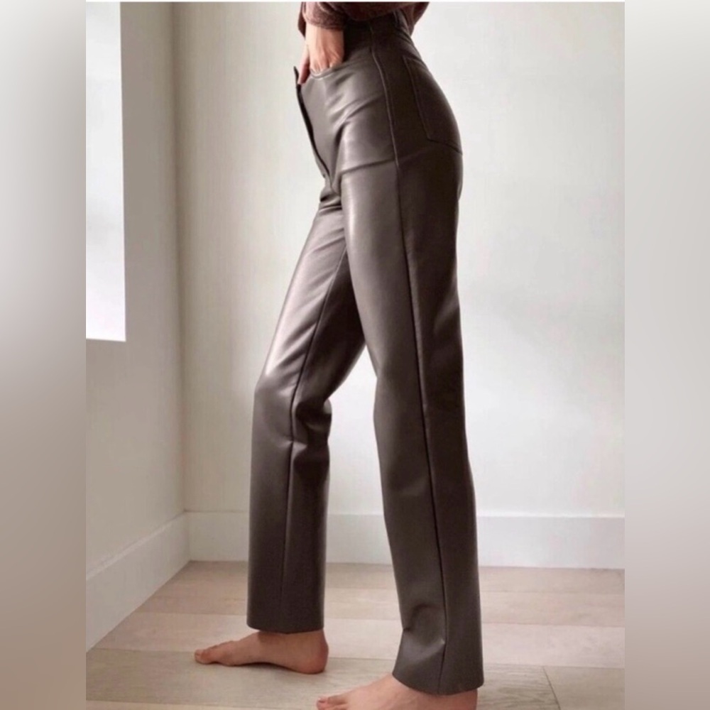 Aritzia Wilfred High Rise Faux Leather Pants Brown Size 4 - Picture 2 of 10